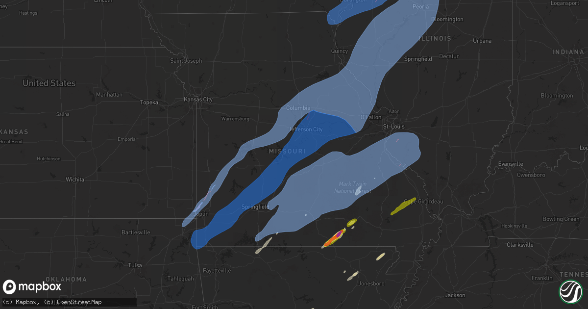 Hail map in Missouri on April 20, 2025