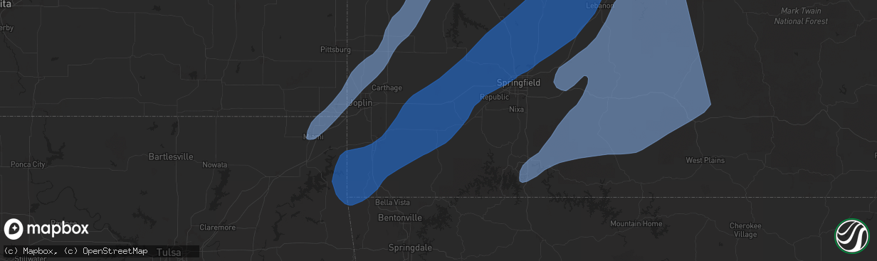 Hail map in Monett, MO on April 20, 2025