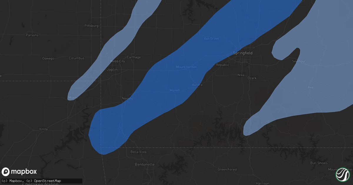 Hail map in Monett, MO on April 20, 2025