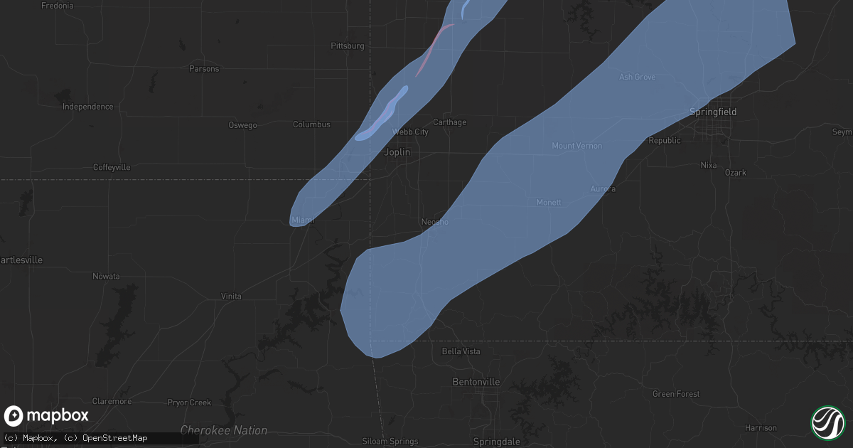 Hail map in Neosho, MO on April 20, 2025