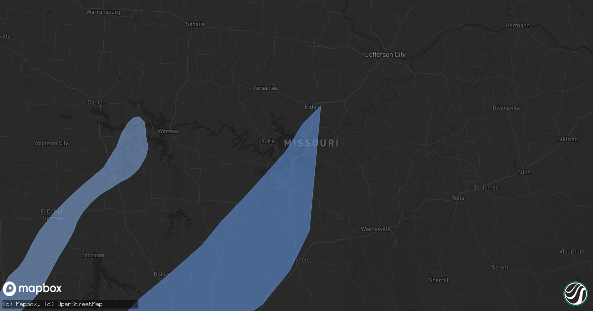Hail map in Osage Beach, MO on April 20, 2025