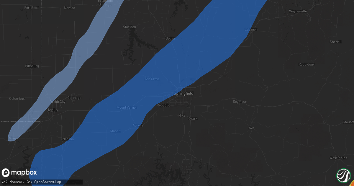 Hail map in Springfield, MO on April 20, 2025