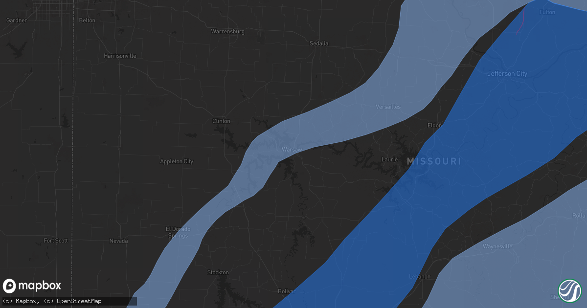 Hail map in Warsaw, MO on April 20, 2025