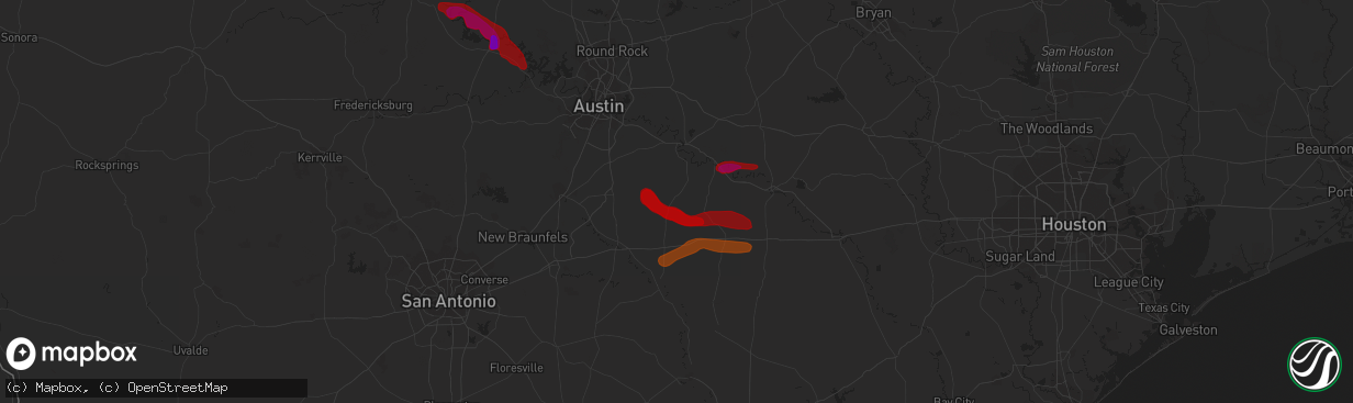 Hail map in Rosanky, TX on April 21, 2013