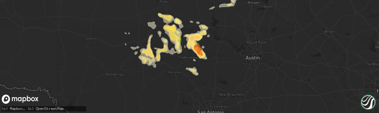 Hail map in Fredericksburg, TX on April 21, 2014