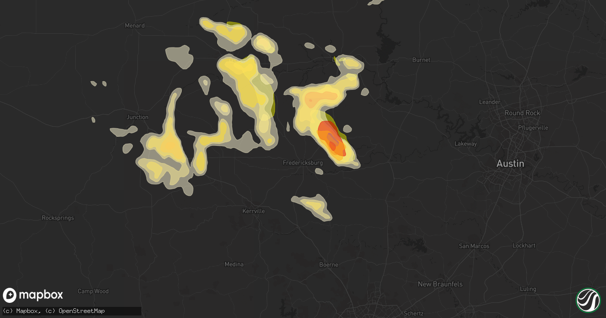 Hail map in Fredericksburg, TX on April 21, 2014