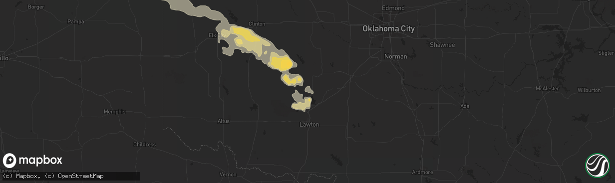 Hail map in Apache, OK on April 21, 2015