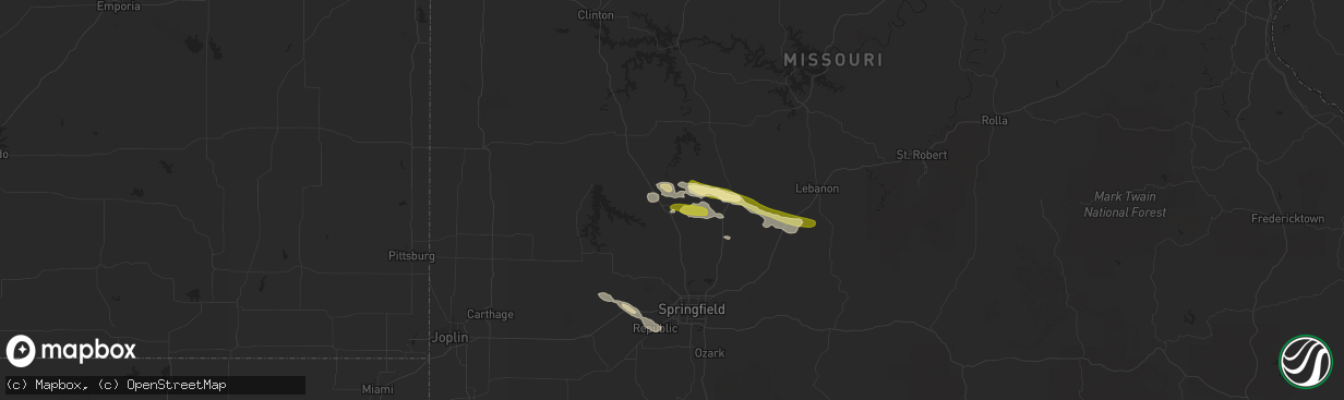 Hail map in Bolivar, MO on April 21, 2015