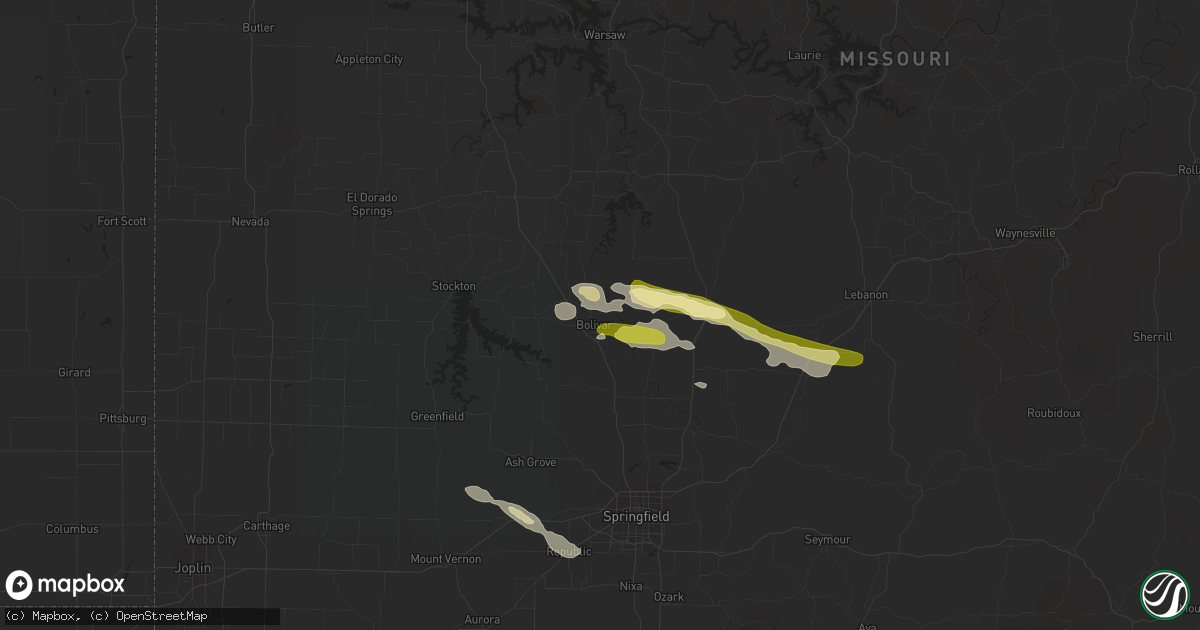 Hail map in Bolivar, MO on April 21, 2015