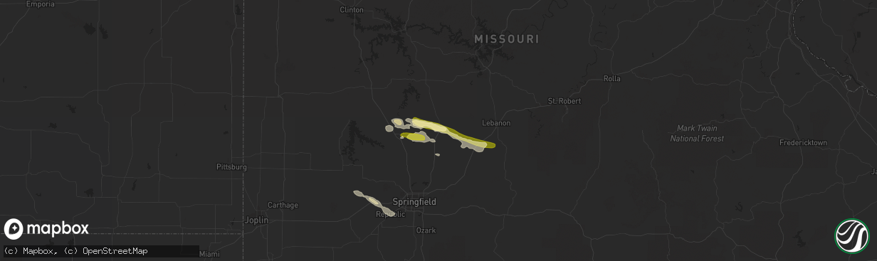 Hail map in Buffalo, MO on April 21, 2015