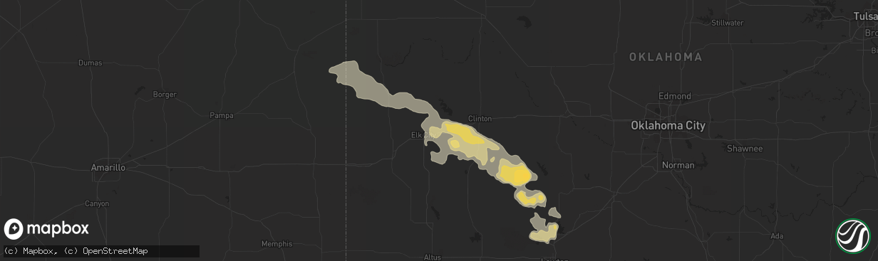 Hail map in Canute, OK on April 21, 2015