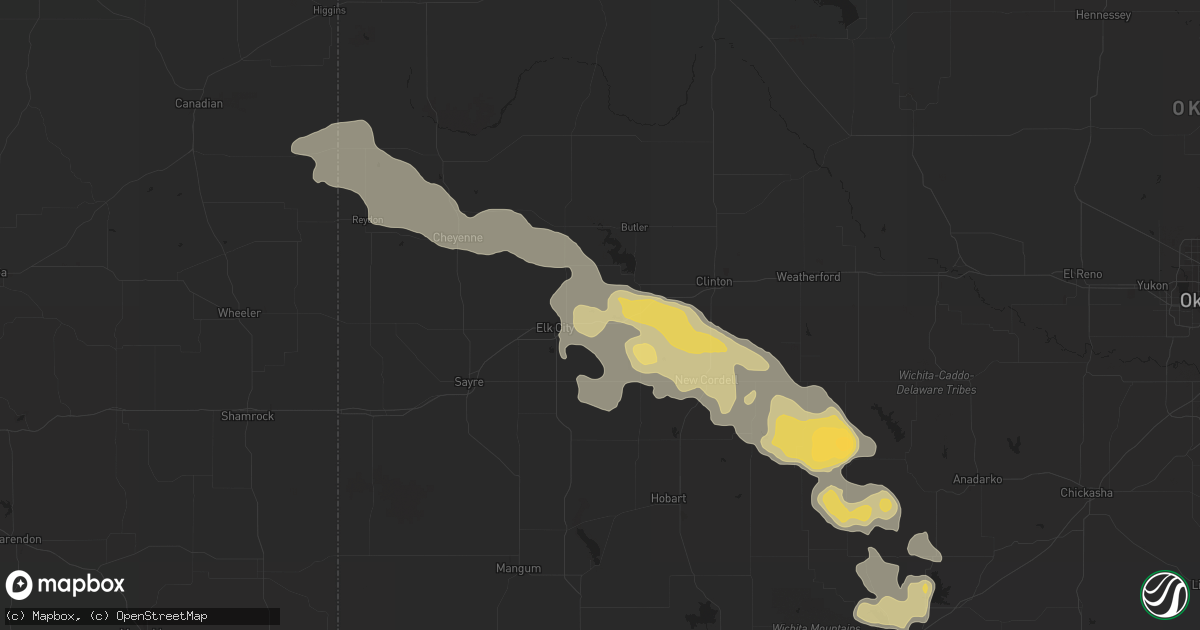 Hail map in Canute, OK on April 21, 2015
