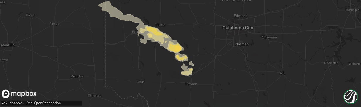 Hail map in Carnegie, OK on April 21, 2015