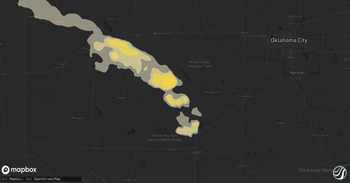 Hail map in Carnegie, OK on April 21, 2015