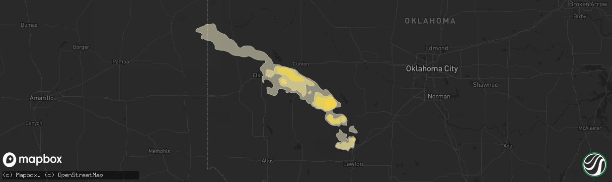 Hail map in Cordell, OK on April 21, 2015