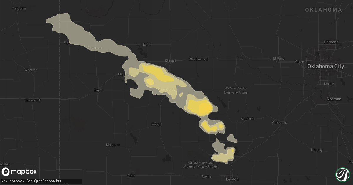 Hail map in Cordell, OK on April 21, 2015
