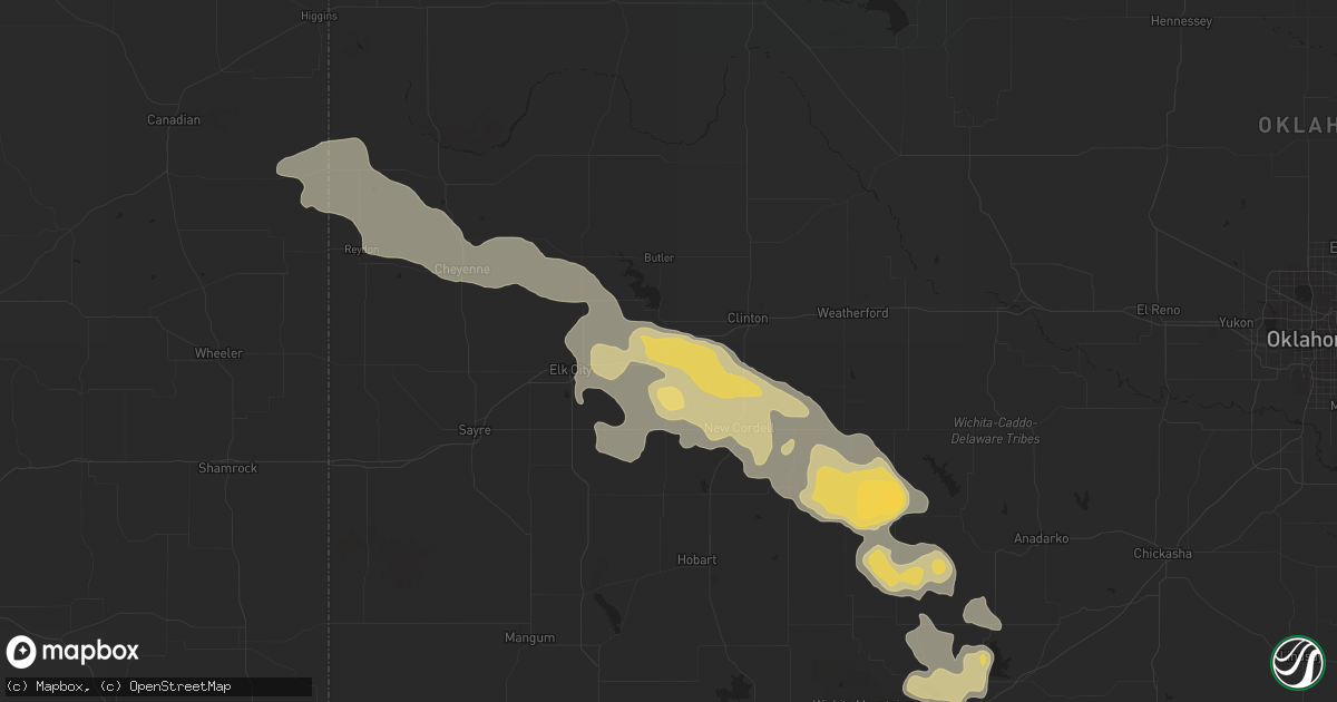 Hail map in Foss, OK on April 21, 2015