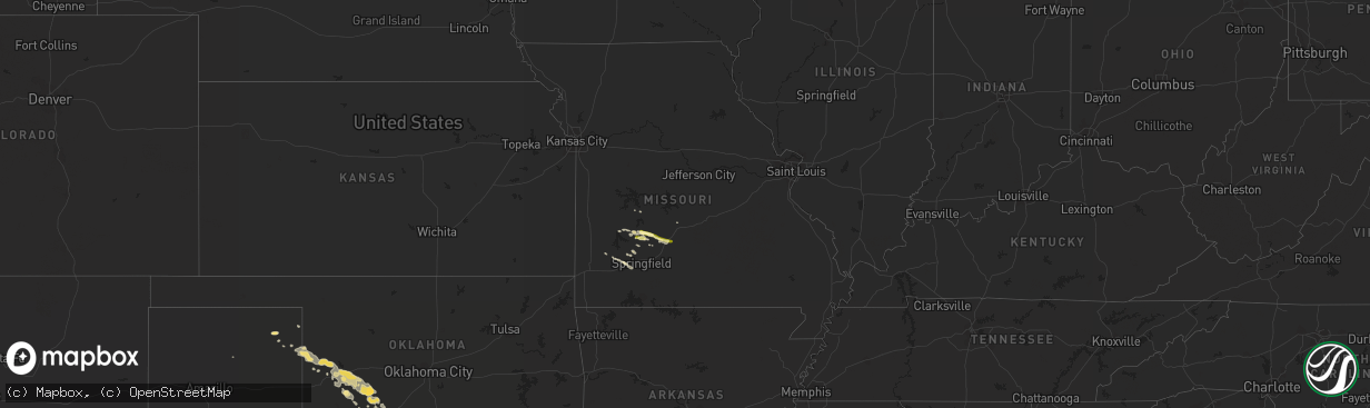 Hail map in Missouri on April 21, 2015