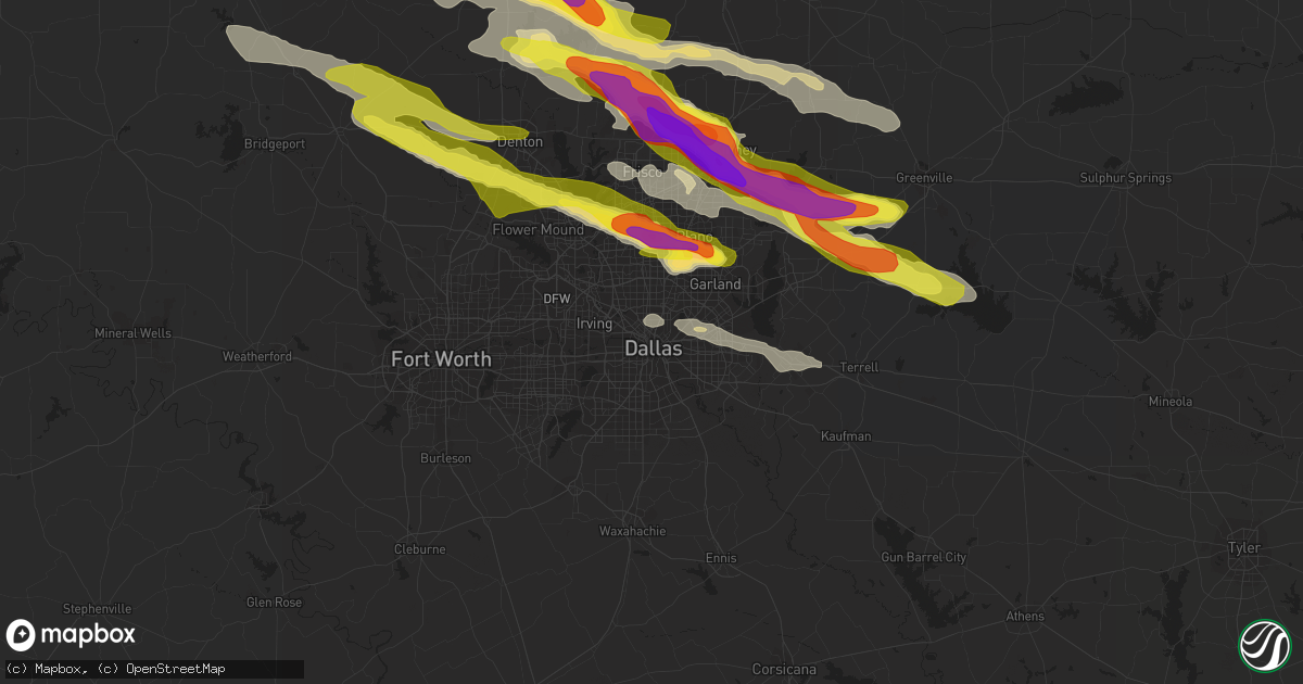 Hail map in Dallas, TX on April 21, 2017
