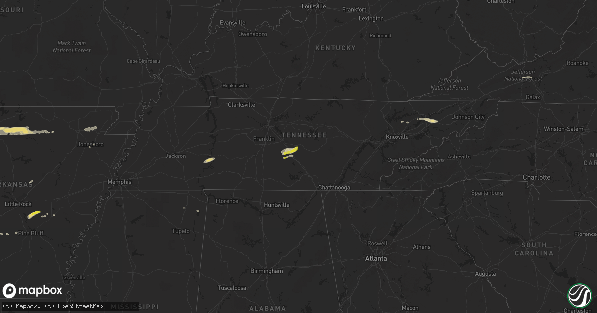Hail map in Tennessee on April 21, 2017