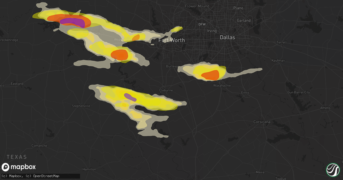Hail map in Cleburne, TX on April 21, 2018