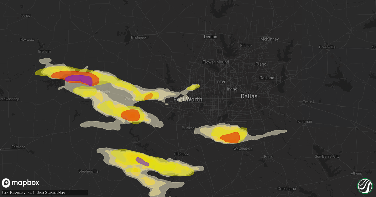 Hail map in Fort Worth, TX on April 21, 2018