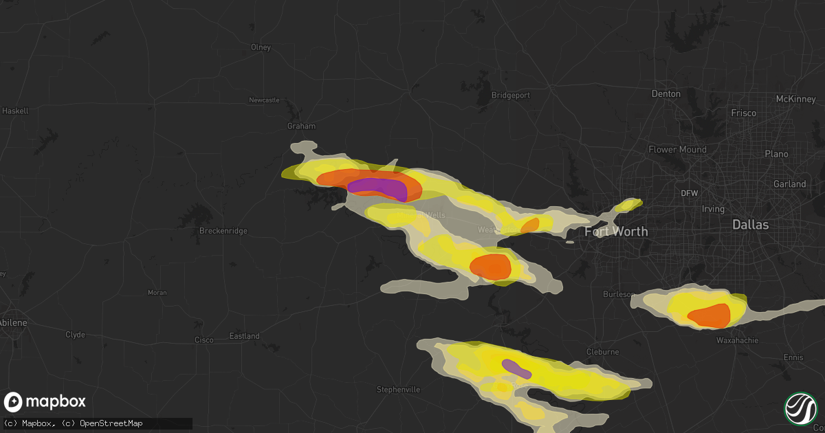 Hail map in Mineral Wells, TX on April 21, 2018