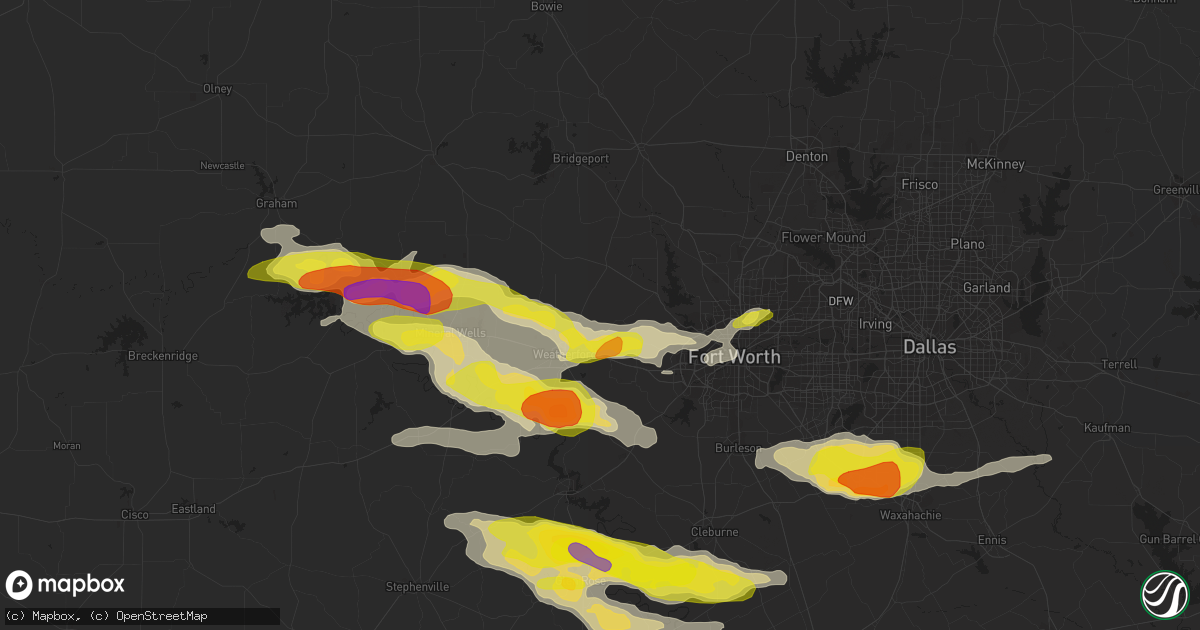 Hail map in Weatherford, TX on April 21, 2018