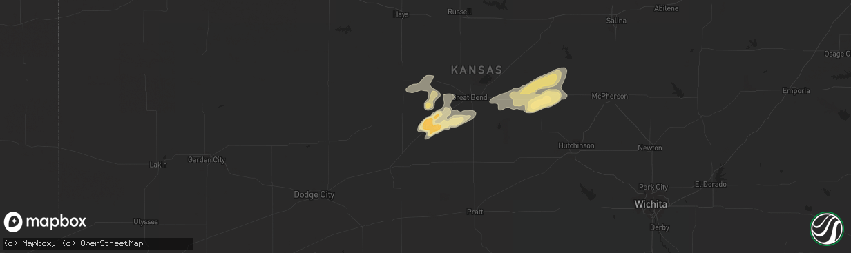 Hail map in Larned, KS on April 21, 2019