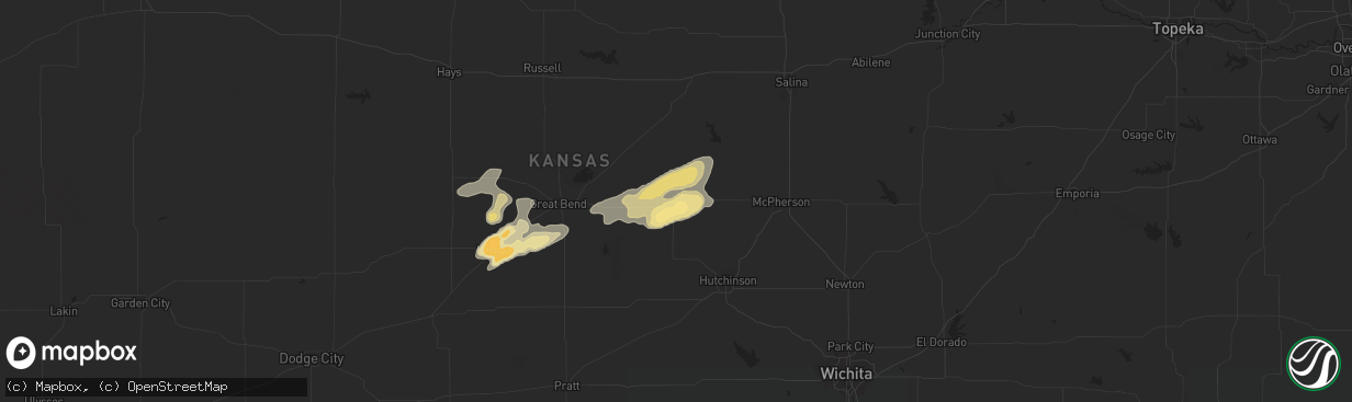 Hail map in Lyons, KS on April 21, 2019