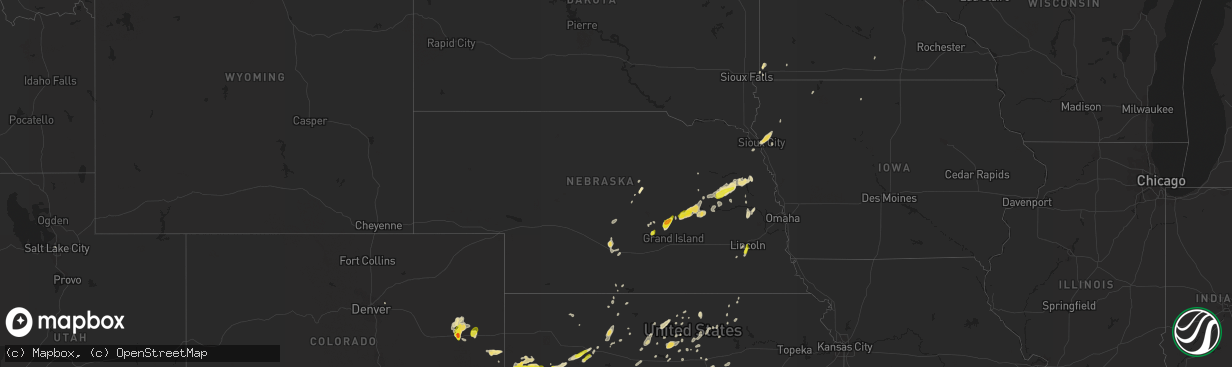 Hail map in Nebraska on April 21, 2019