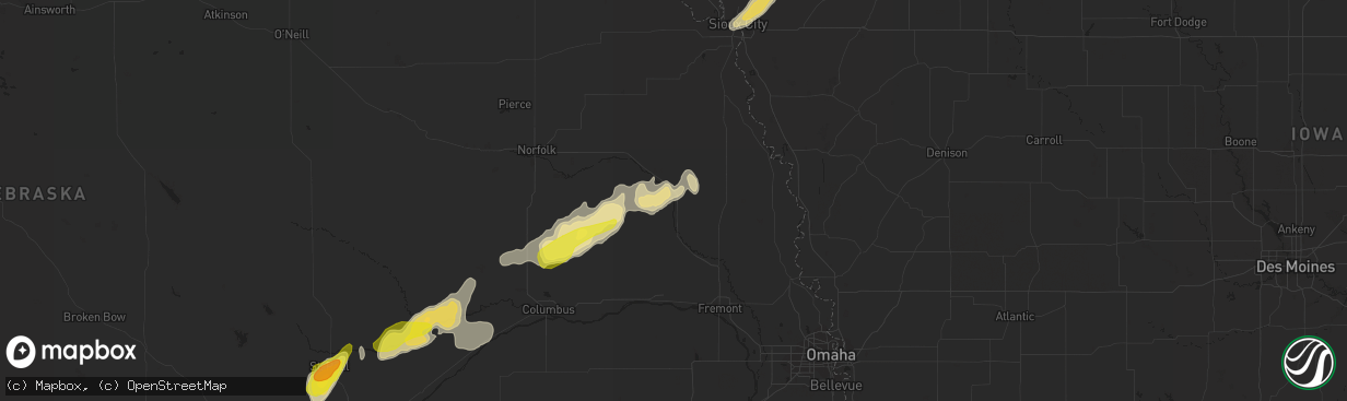 Hail map in West Point, NE on April 21, 2019