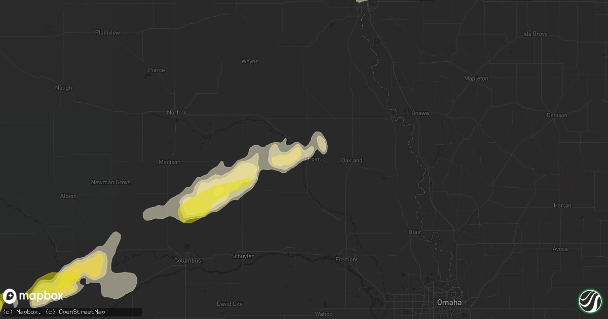 Hail map in West Point, NE on April 21, 2019