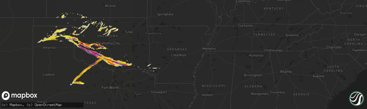 Hail map in Arkansas on April 21, 2020