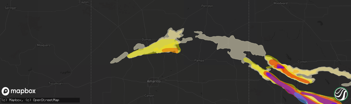 Hail map in Borger, TX on April 21, 2020