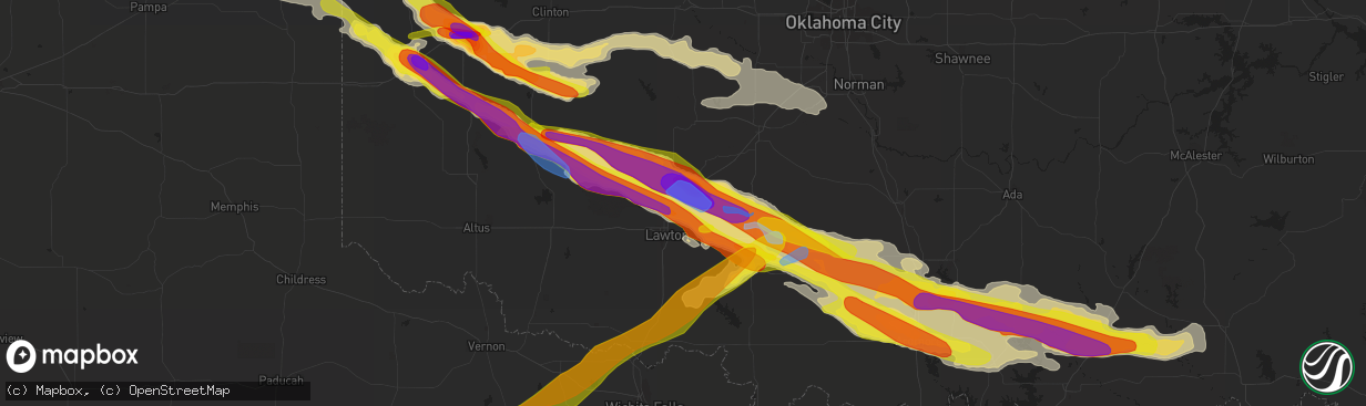 Hail map in Elgin, OK on April 21, 2020