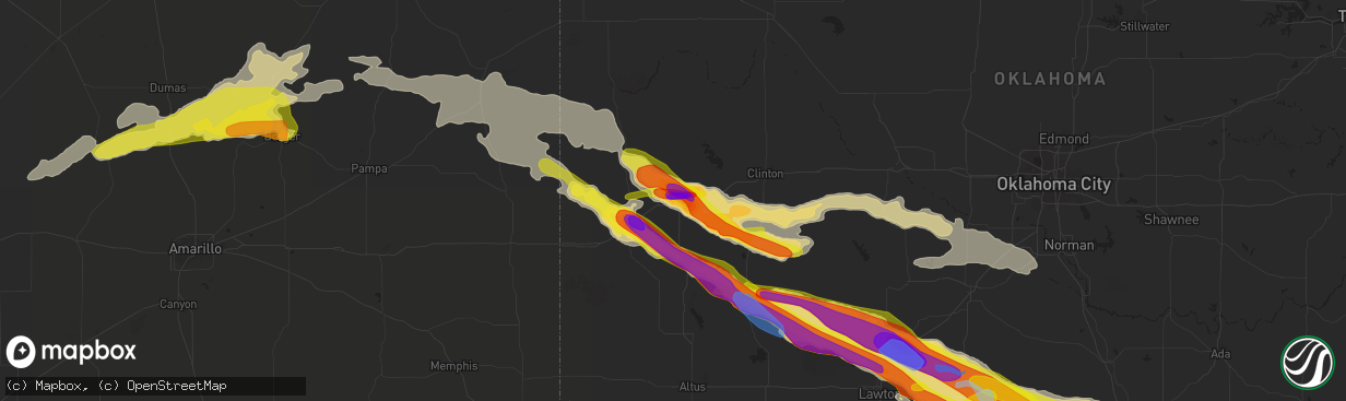 Hail map in Elk City, OK on April 21, 2020