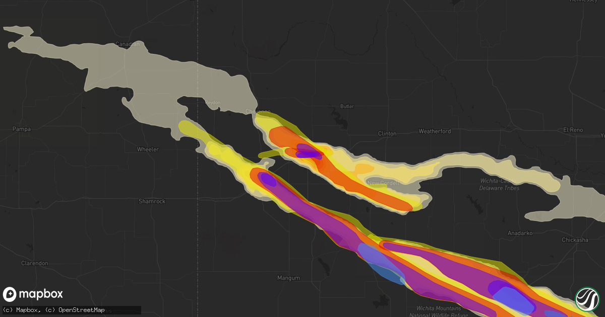 Hail map in Elk City, OK on April 21, 2020