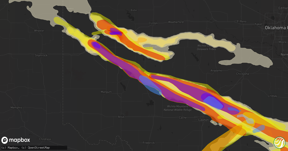 Hail map in Hobart, OK on April 21, 2020
