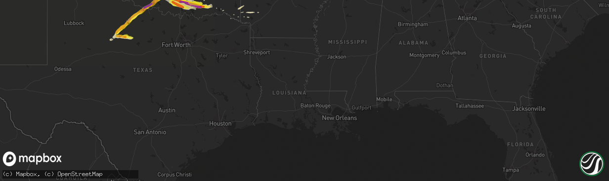 Hail map in Louisiana on April 21, 2020