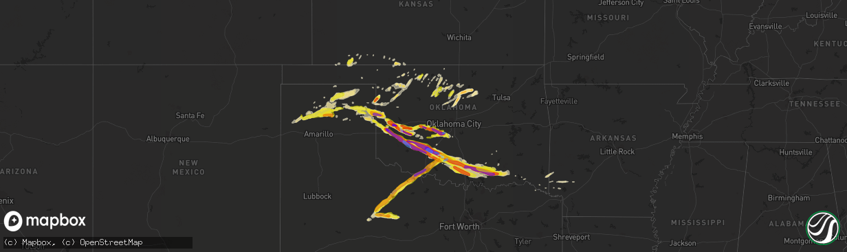 Hail map in Oklahoma on April 21, 2020