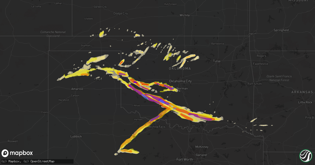 Hail map in Oklahoma on April 21, 2020