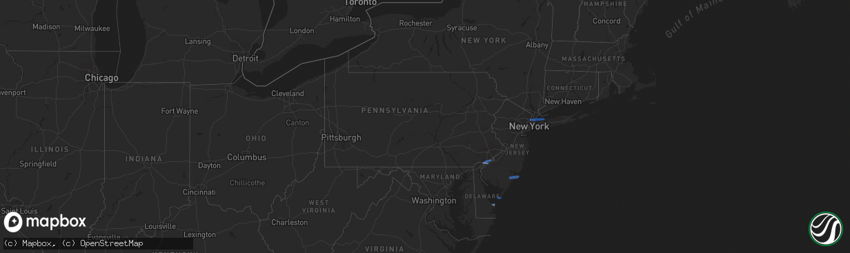 Hail map in Pennsylvania on April 21, 2020