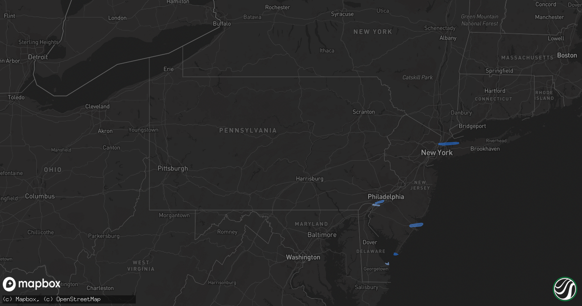 Hail map in Pennsylvania on April 21, 2020