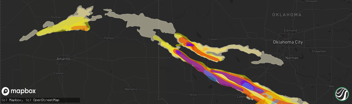 Hail map in Sayre, OK on April 21, 2020