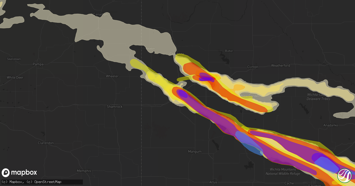 Hail map in Sayre, OK on April 21, 2020