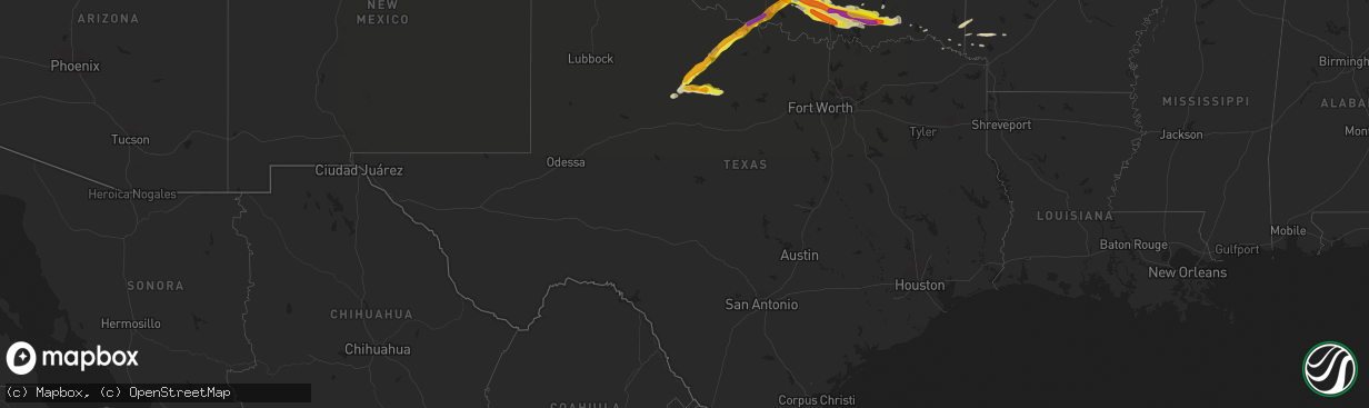 Hail map in Texas on April 21, 2020