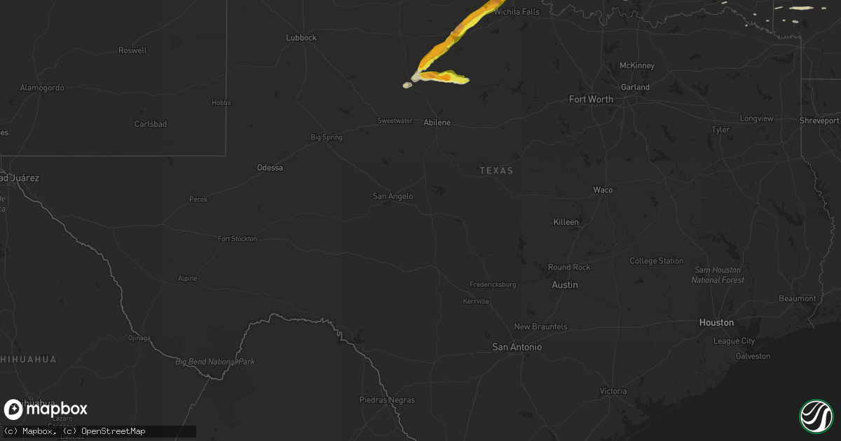 Hail map in Texas on April 21, 2020