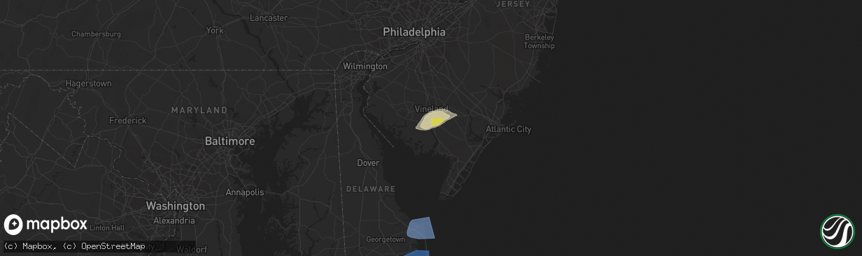 Hail map in Millville, NJ on April 21, 2021