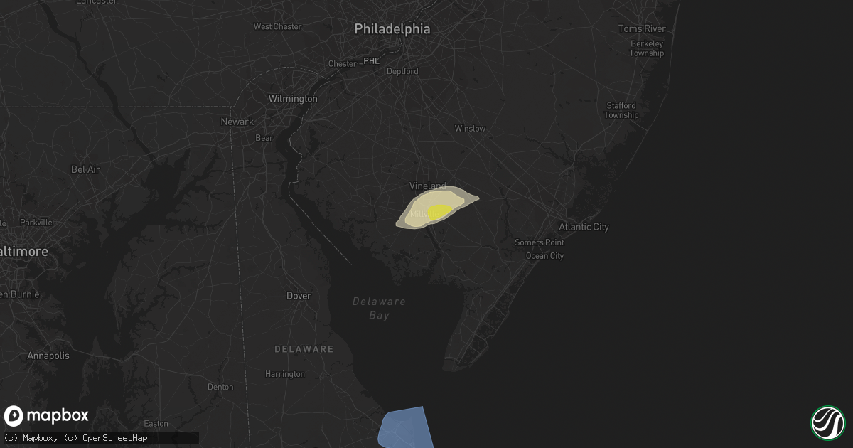 Hail map in Millville, NJ on April 21, 2021